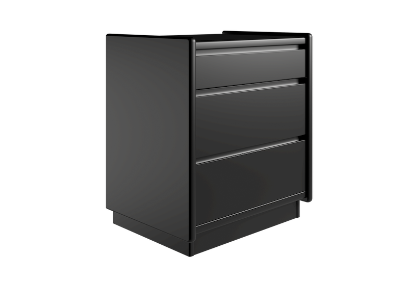 Elegant sort kommode med tre skuffer til moderne opbevaring