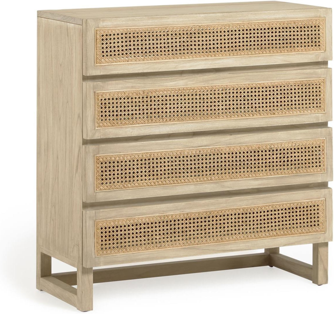 Natur Kommode Kave Home Rexit Rustik Skuffer Massivt Minditræ Med Håndflettet Wienerrattanfront 93x90x38 - Kave Home Kommoder  - 8433840649832