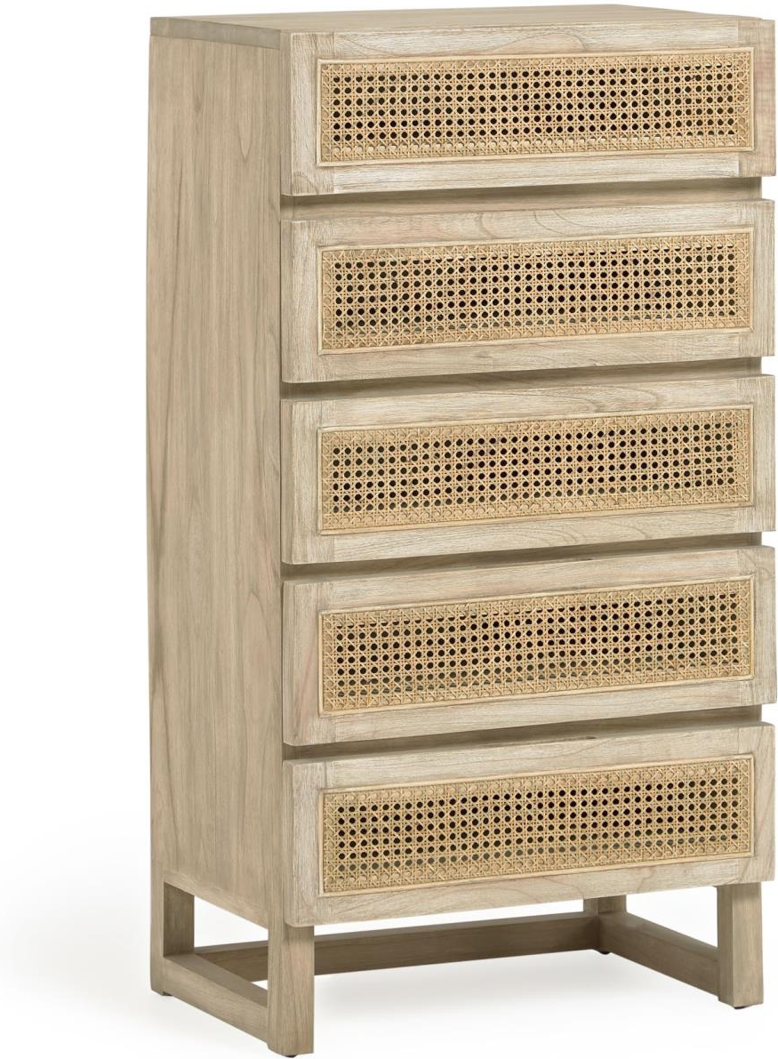 Natur Kommode Kave Home Rexit H113xb38xl60 Massivt Mindi Træ Med Håndflettet Rattan Skuffer Rustik Kolonial - Kave Home Kommoder  - 8433840649801