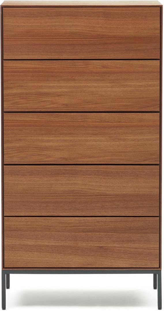 Sort Kave Home Vedrana Kommode Mørk Natur Valnøddefinr Stål Skuffer Ø60 H114 Mat Antracit - Kave Home Kommoder - 8433840805399