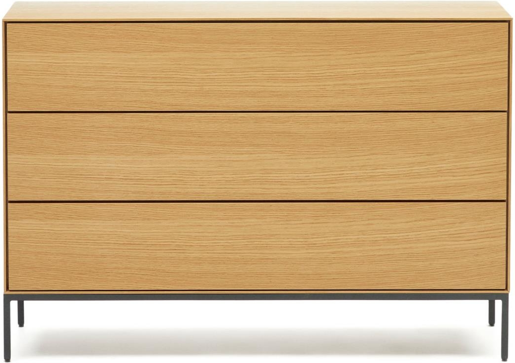 Sort Kave Home Vedrana Kommode Moderne Nordisk Egetræsfinr & Mat Antracit Stålben Natur 110x40x75 - Kave Home Kommoder  - 8433840805429