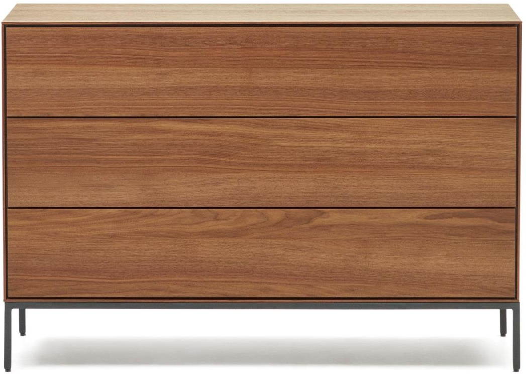 Sort Kave Home Vedrana Kommode Push Open Skuffer Valnøddefinr & Antracit Stål H75xb110xd40 Mørk Natur - Kave Home Kommoder - 8433840805450