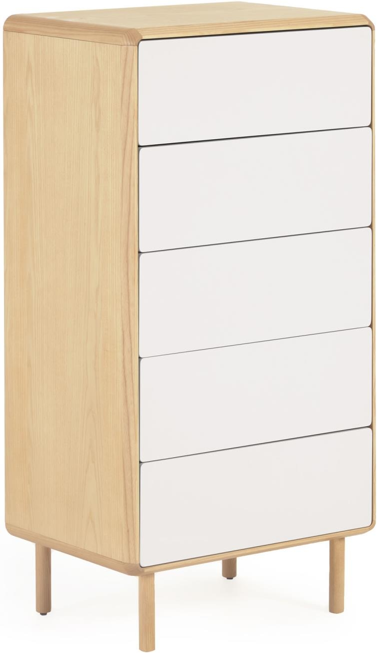 Hvid Kommode Kave Home Anielle Bæredygtig Askefiner Med Grå Front 117x60x42 Skuffer Push Open Soft Close - Kave Home Kommoder  - 8433840706733